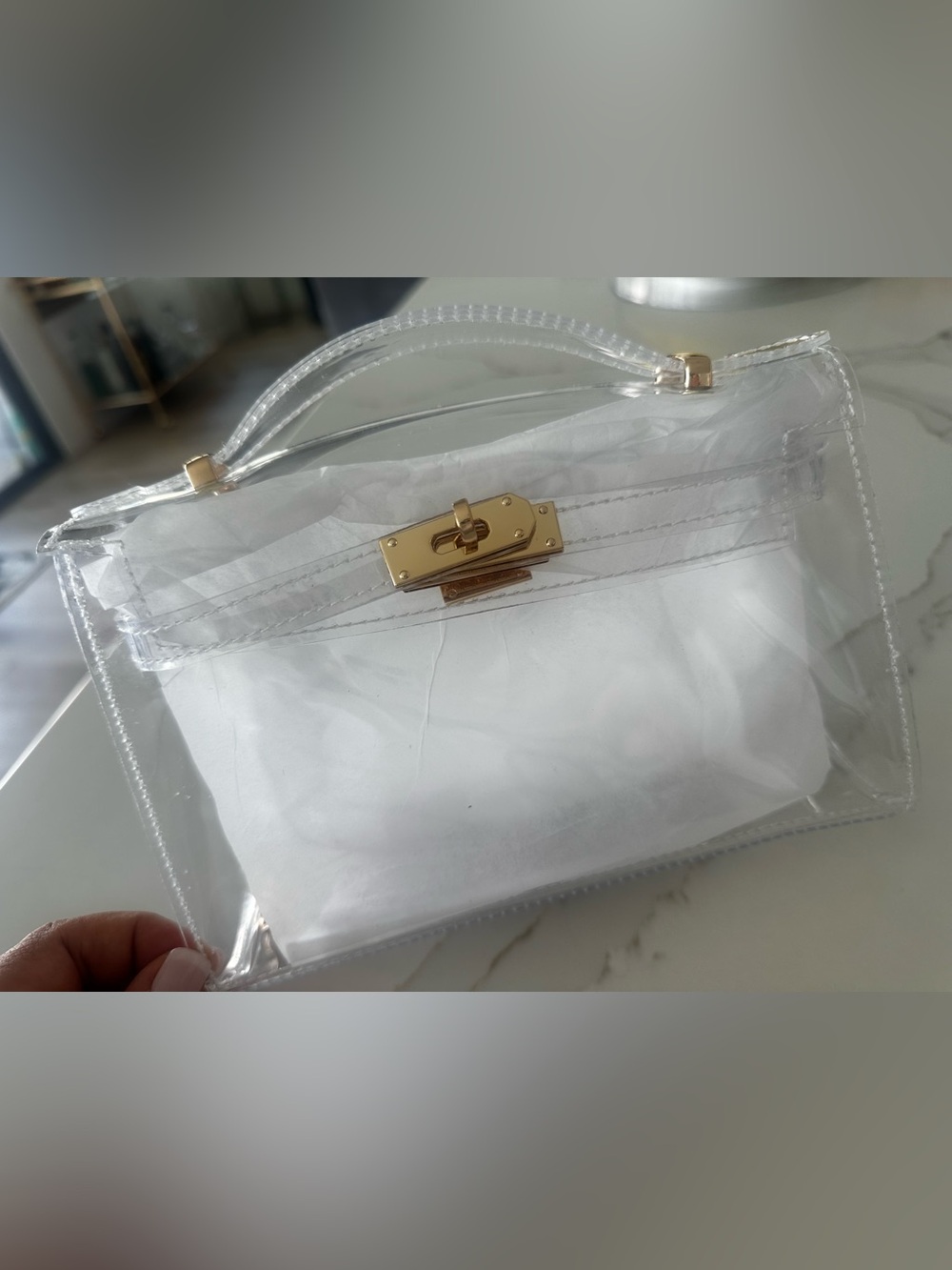 Clear Transparent Jelly Crossbody/Shoulder Satchel Bag with Gold Hardware